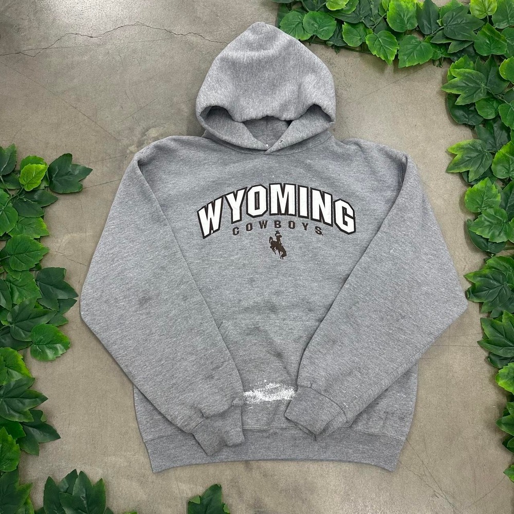 Vintage Russell Athletic Wyoming Cowboys Hoodie Gray Spell Out Sweatshirt NCAA